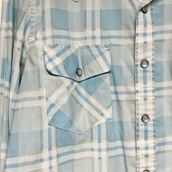 Warp And Weft Long Sleeve Pearl Snap Button Down‎ Blue Plaid Men’s Medium - Picture 4 of 11
